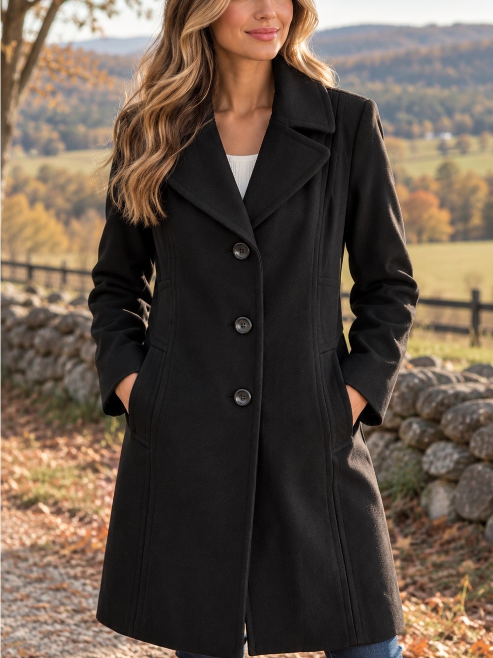 Anne Klein Classic Black Wool-Blend Women's Coat L